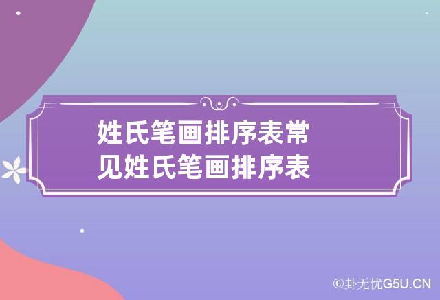 姓氏笔画排序表 常见姓氏笔画排序表